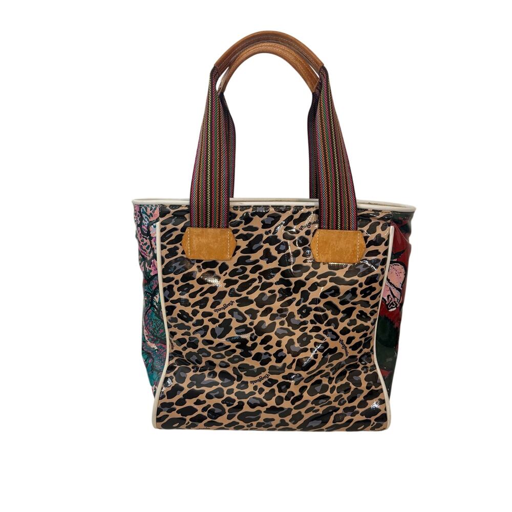 Consuela Mel Classic Tote Blue Jag Leopard Print Leather Trim Multicolor